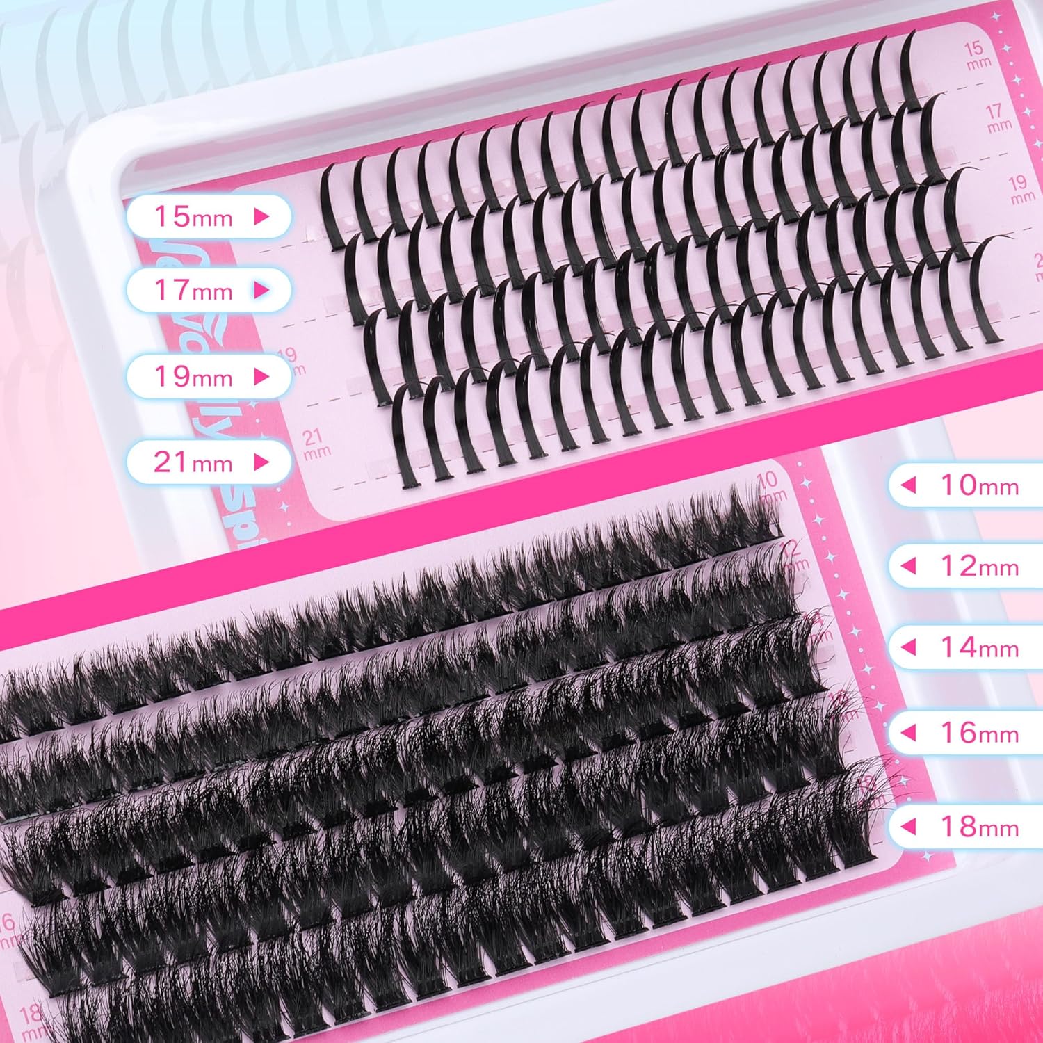 Lash Extension Kit with Lash Remover 100D Volume Spike Lash Clusters Kit D-curly Eyelash Extension Kit Manga Eyelash Clusters 10-21MM Individual Lashes Kit by Newcally