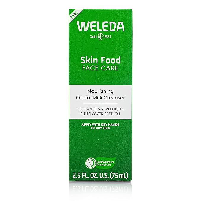 Weleda Skin Food Face Care Nourishing Oil-to-Milk Cleanser, 2.5 Fluid Ounce, Plant Rich Cleanser with Sunflower Seed Oil, Chamomile Extract and Pansy