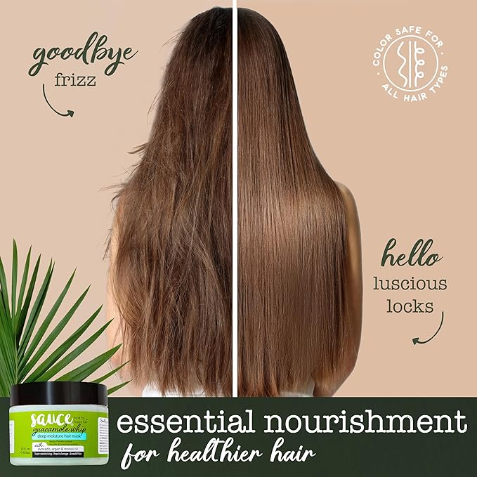 SAUCE BEAUTY Guacamole Whip Hair Mask - Deep Conditioning Hair Mask for All Hair Types w/Avocado, Honey & Argan Oil - 12 Fl Oz Hair Mask for Dry, Damaged & Frizzy Hair (Guacamole)
