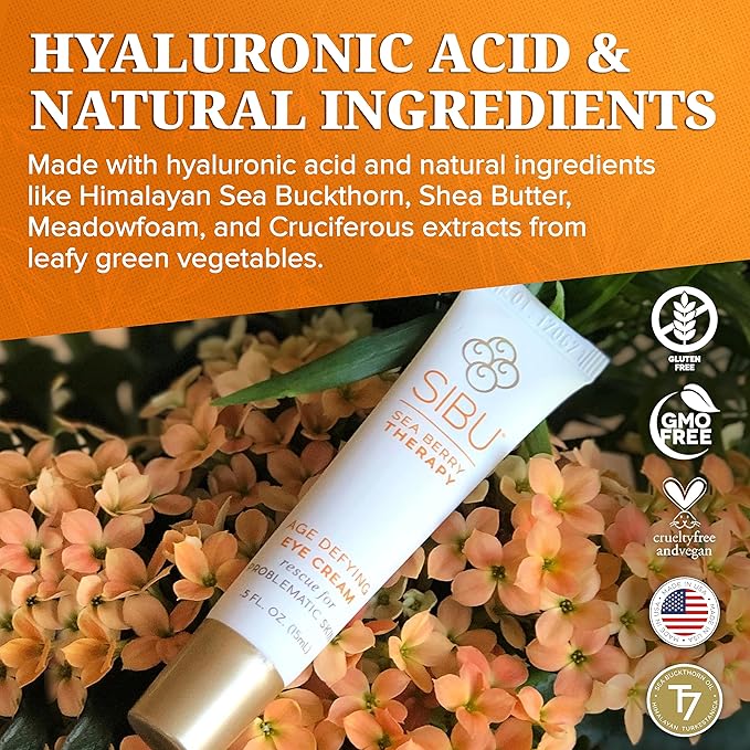 sibu Age-Defying Eye Cream, Made with Premium Himalayan Sea Buckthorn & Hyaluronic Acid (0.5 oz) – Smooths Eye Wrinkles & Reduces Puffiness