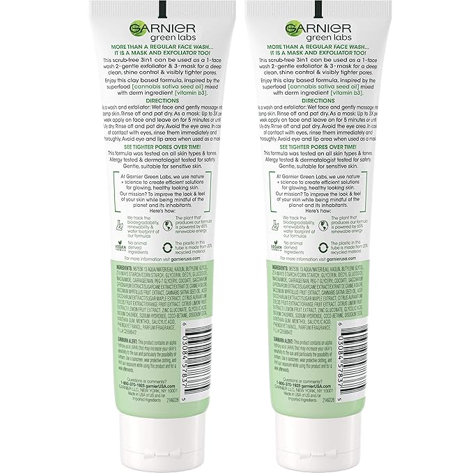 Garnier SkinActive Green Labs Canna-B Pore Perfecting 3-in-1 Face Wash unscented 2 Count