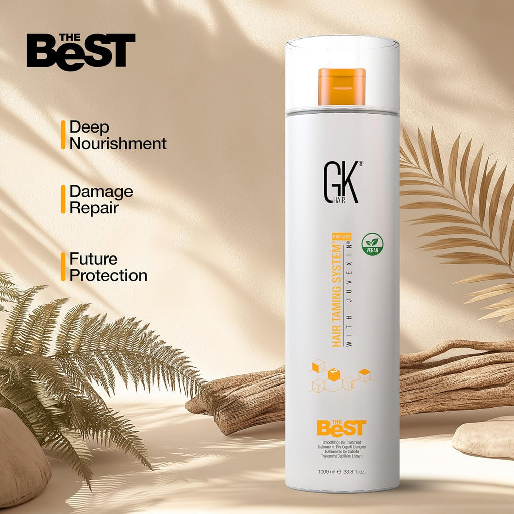 GK HAIR Global Keratin The Best (33.8 Fl Oz/1000ml) Smoothing Keratin Hair Treatment - Professional Brazilian Complex Blowout Straightening For Silky Smooth & Frizz Free Hair