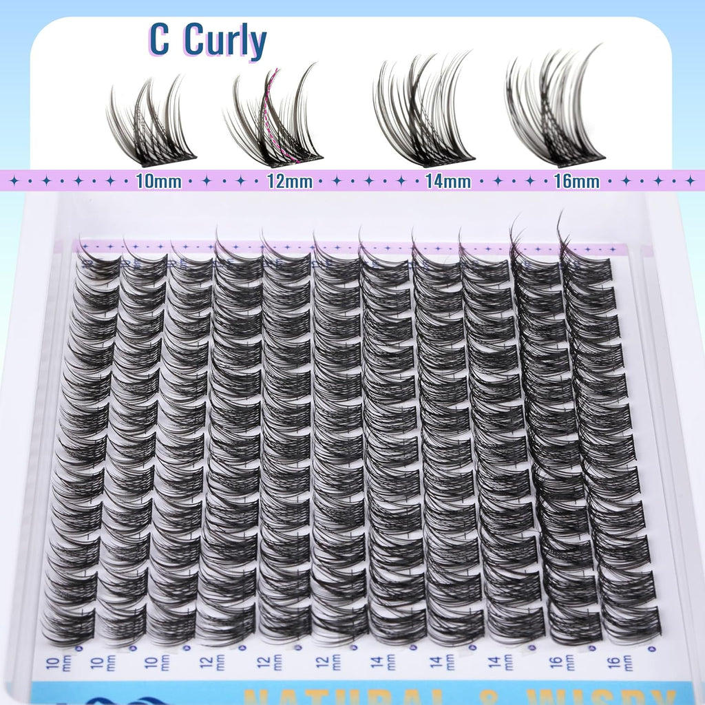 Wispy Lash Clusters Kit DIY Lash Extension Kit Natural Look C-curly Cluster Eyelash Extension Kit Volume 10-16MM Individual Eyelashes Kit with Lash Remover by Newcally