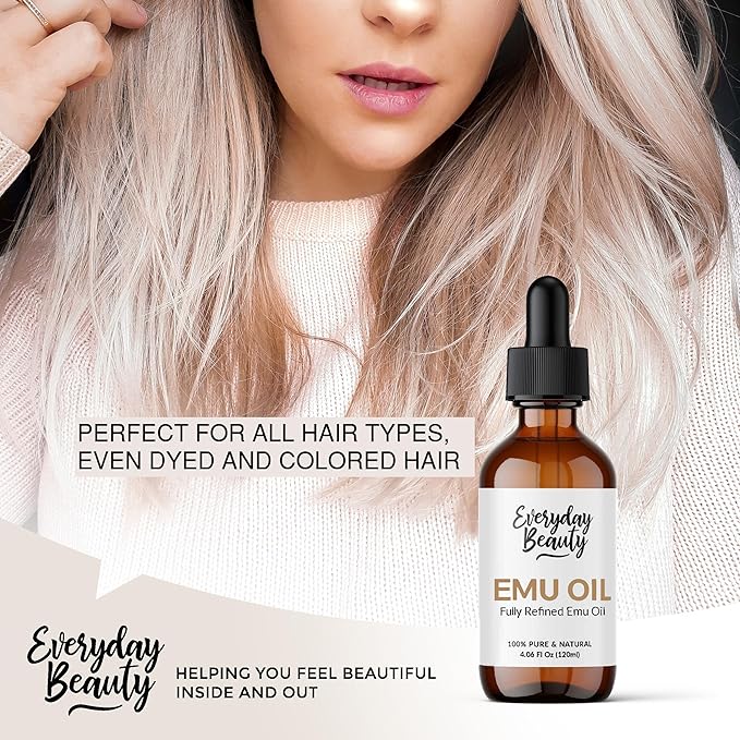 Pure Australian Emu Oil - All Natural 6X Refined for Face, Skin and Hair - Highly Effective Hydration for Sensitive Skin & Hair Growth Perfect for Scars & Blemishes - 4.06 Fl Oz Glass Bottle & Dropper