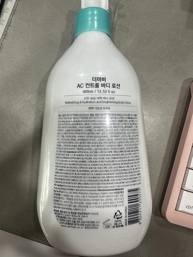 Derma B | AC Control Body Lotion | Moisturizer for Anti-Blemish & Pimples | Water-Oil Control | Hypoallergenic Solution for All Skin Types | Body Cream for Soothing & Refreshing | 13.52 fl oz (400ml)