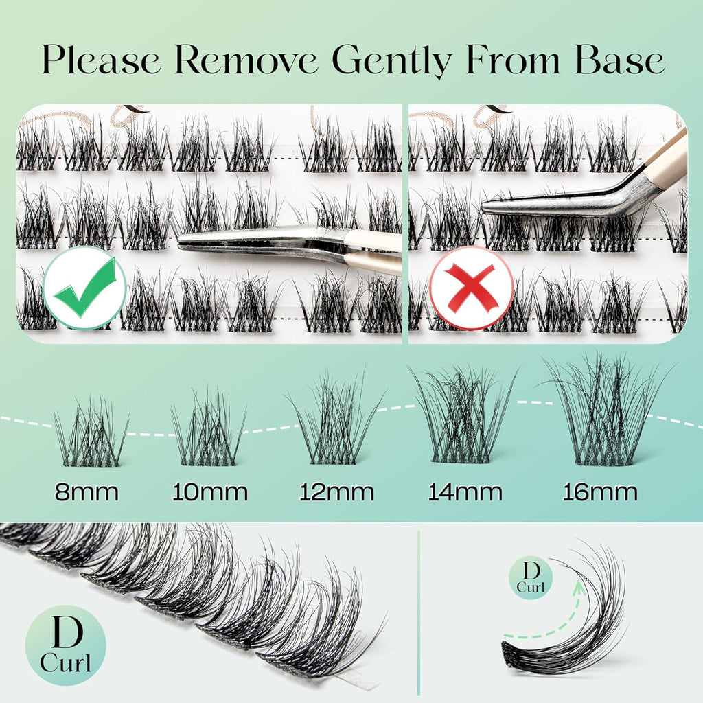 Lash Clusters 0.05mm Individual Lashes, 3D Wispy Lashes Clusters, 0.1mm Super Thin Band Resuable Natural Lashes,C Curl Faux Mink Lashes,144pcs Lash Extension (Green Vivid-C-0.05-8-16mix)
