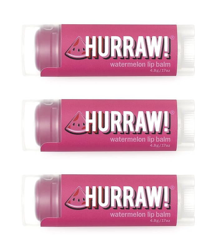Hurraw! Watermelon Lip Balm, 3 Pack: Organic, Certified Vegan, Cruelty and Gluten Free. Non-GMO, 100% Natural Ingredients. Bee, Shea, Soy and Palm Free. Made in USA