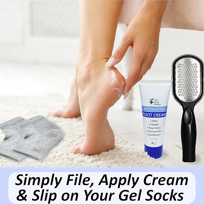 Cracked Heel Repair Kit: Moisturizing Socks, Foot Cream & Foot File, Cracked Heel Treatment, Heel Socks, Silicone Toeless Socks, Spa Gel Socks for Dry Cracked Feet Women, Pedicure Socks