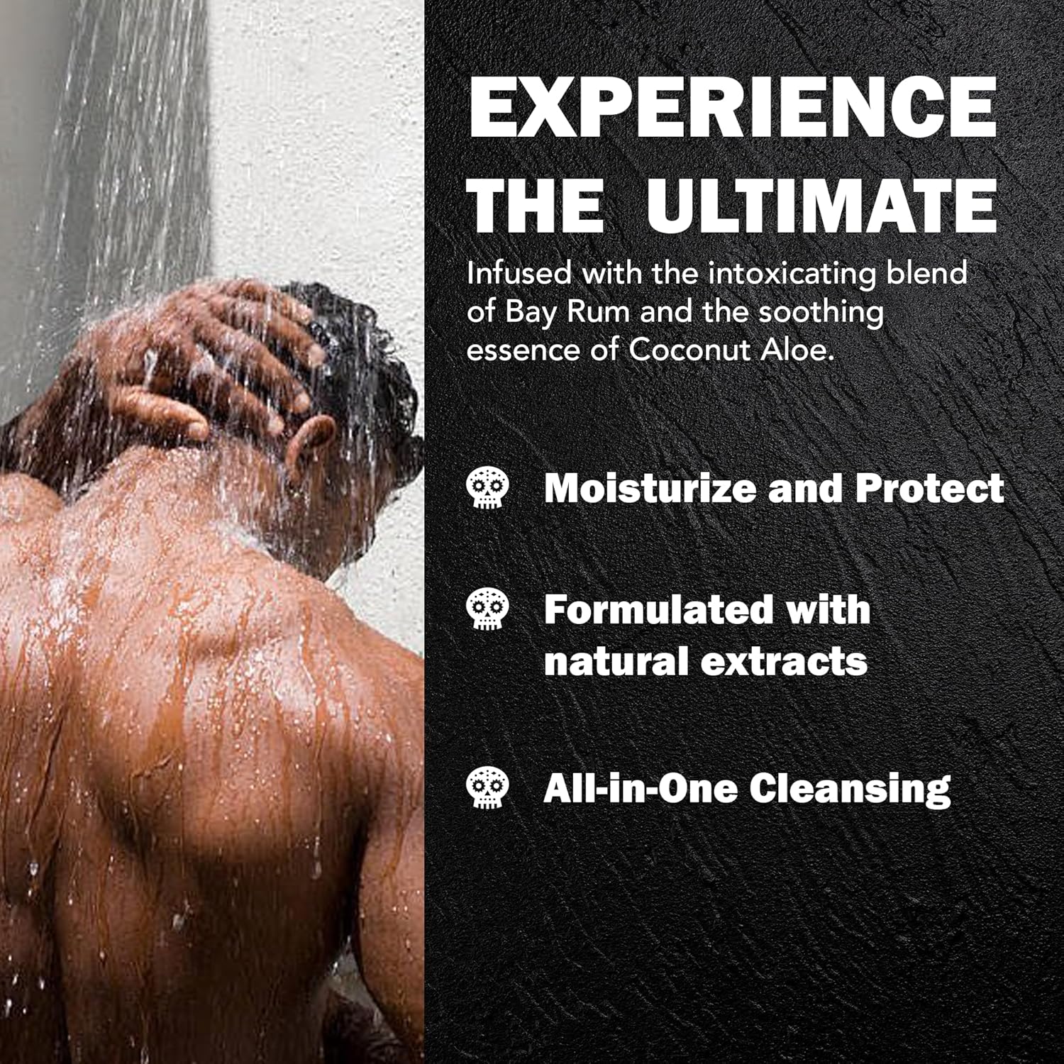 Mens Body Wash, Exfoliating Bay Rum & Coconut Aloe Scent, 32 Fl Oz All-In-One Liquid Soap and Shower Gel, Sulfate Free and Vegan Friendly Body Scrub