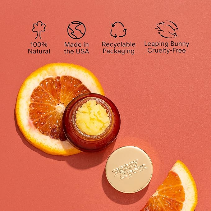 Poppy & Pout Natural Lip Scrub, Moisturizing Sugar Scrub for Dry Lips, Lip Scrubber Exfoliator with Essential Oils Smooths and Hydrates Lips, In Recyclable Glass Jars, Cruelty Free - Pink Grapefruit