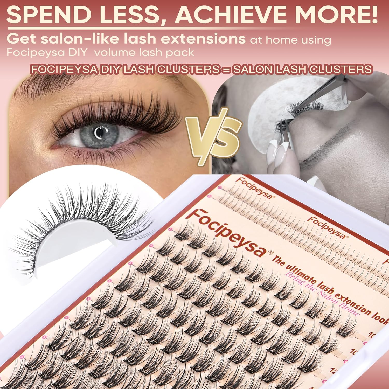 Focipeysa Natural Look Lash Clusters Wispy Cluster Eyelash Extensions 10-16mm Eyelash Extensions C-Curl Lashes Extensions with Bottom Lashes Fairy Individual Eyelash DIY Lash Clusters at Home
