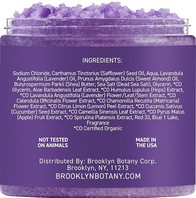 Brooklyn Botany Dead Sea Salt and Lavender Body Scrub - Moisturizing and Exfoliating Body, Face, Hand, Foot Scrub - Fights Fine Lines, Wrinkles - Great Gifts for Women & Men - 10.5 oz
