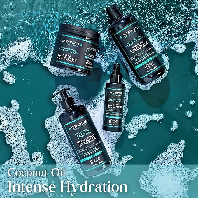 KERARGAN - Moisturizing Coconut Oil Hair Mask - Intensive Treatment for Dry and Damaged Hair - Deep Hydration - Free of sulfates, GMOs, and mineral oils - 16.9 Fl oz