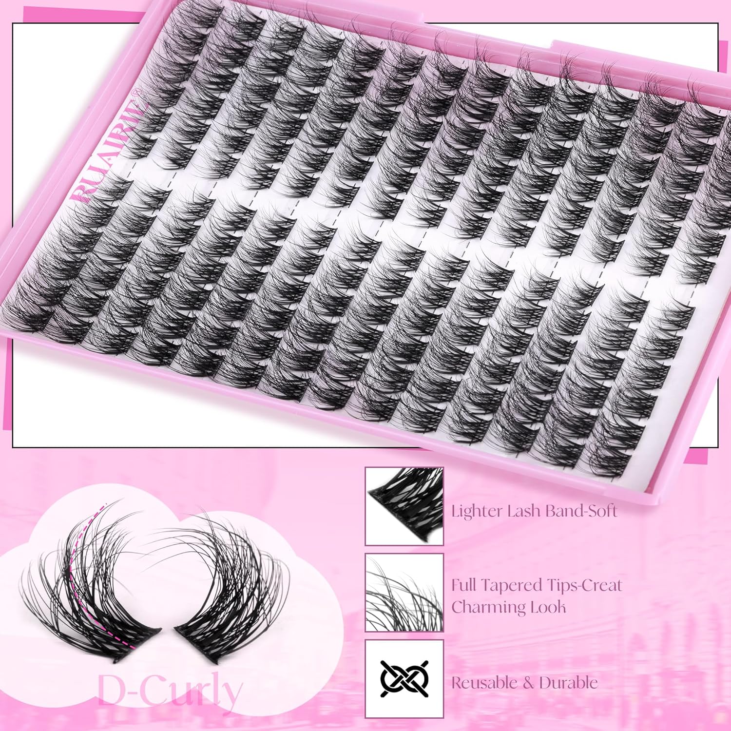 Ruairie Lash Clusters Wispy Eyelash Clusters Eyelash Extensions 168pcs Natural Individual Lashes D-Curly Cluster Lashes 8-16MM DIY Lash Extensions Left Right Eye Lash Clusters