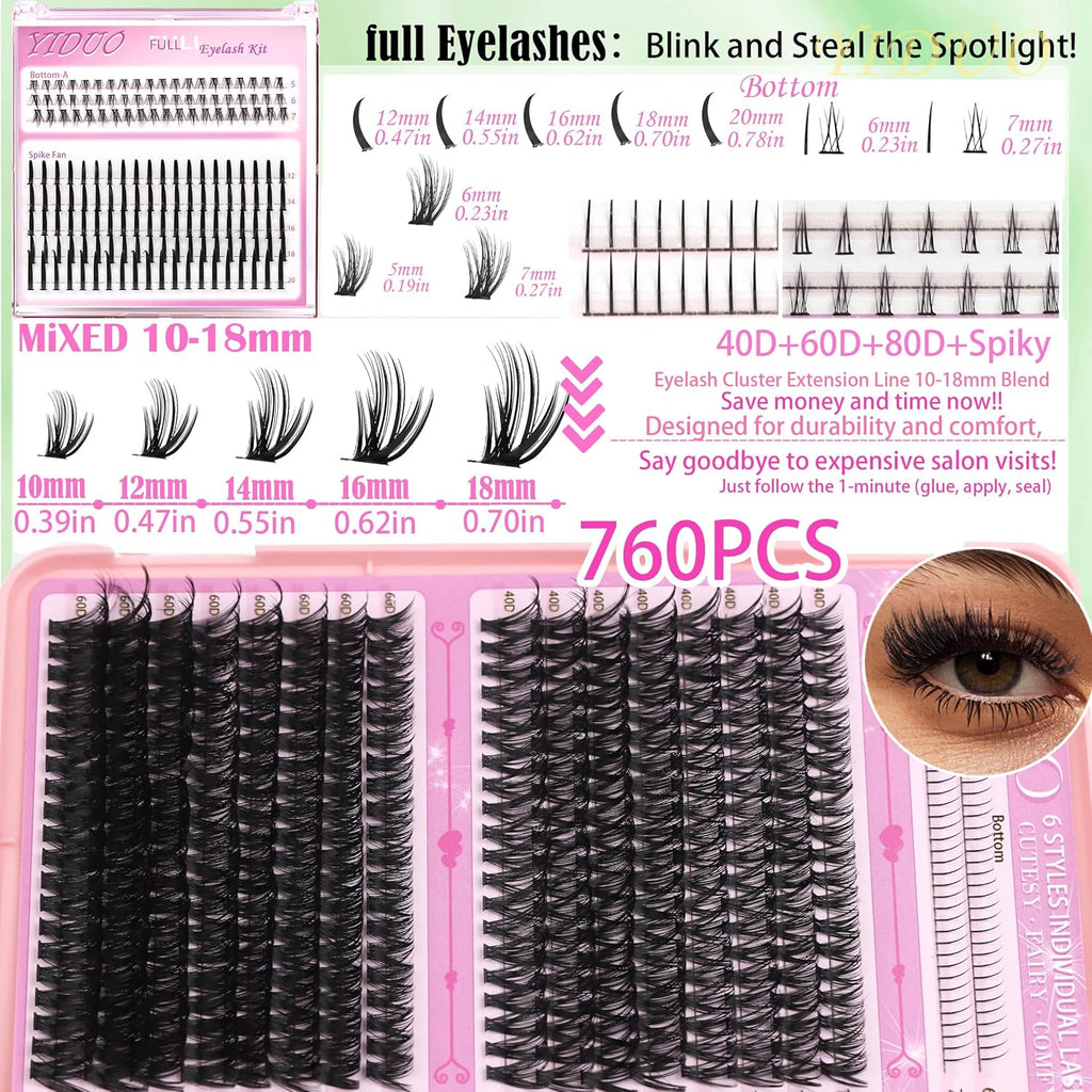 Lashes Clusters Kit 1846Pcs Bulk Packs Volume False Eyelash Extensions D Curl Wispy Individual Eyelashes, Volume Studio Effect, Wholesale Large Pack with Glue&Seal|Tweezers|Removers|Cleanser