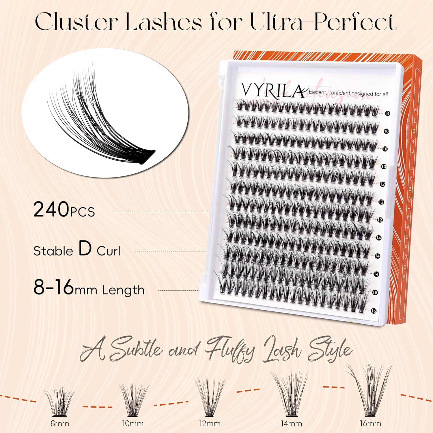 Lash Clusters DIY Lash Extensions, D Curl Individual Lashes Clusters Lashes Wispy Lash Extensions Natural Look Eyelash Clusters Mix 8-16mm(30D-0.07D-8-16mm)