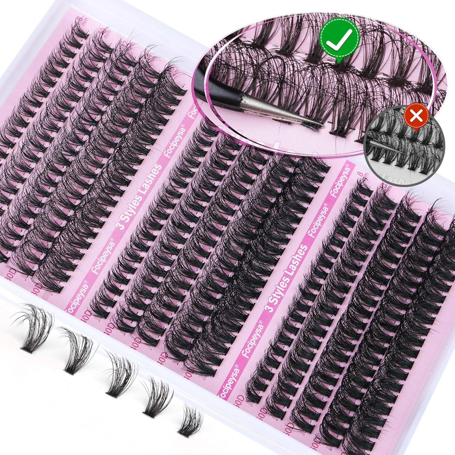 Full Volume Lash Clusters DIY Lash Extension 300pcs Clusters Lashes D Curly Eyelash Extension 8-16mm Individual Lashes Mink for Self Application at Home by Focipeysa (Mink Lash Clusters 8-16mm)