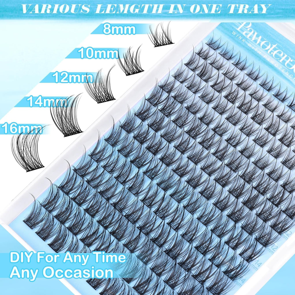 Pawotence Wispy Lash Clusters Natural Cluster Eyelash Extensions 154pcs Individual Lashes 8-16mm Cluster Lashes Extension DIY False Eyelashes Soft Comfortable Natural Eyelash Clusters with Thin Band