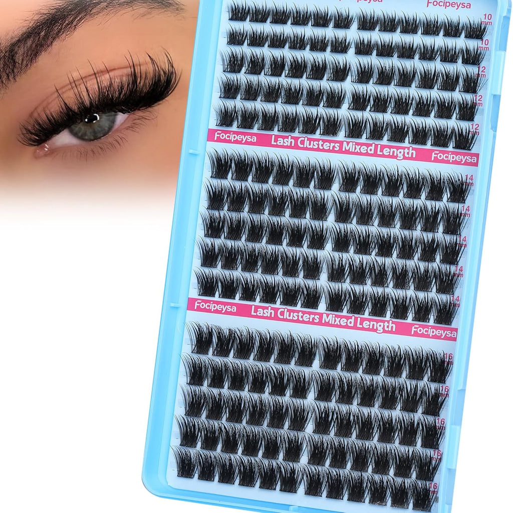 Focipeysa Wispy Lash Clusters Salon Effect Clusters Eyelash Extensions Volume Eyelashes Cluster Natural Lashes Extensions 10-16mm Individual Lashes DIY Clusters Lash Extensions at Home C Curly