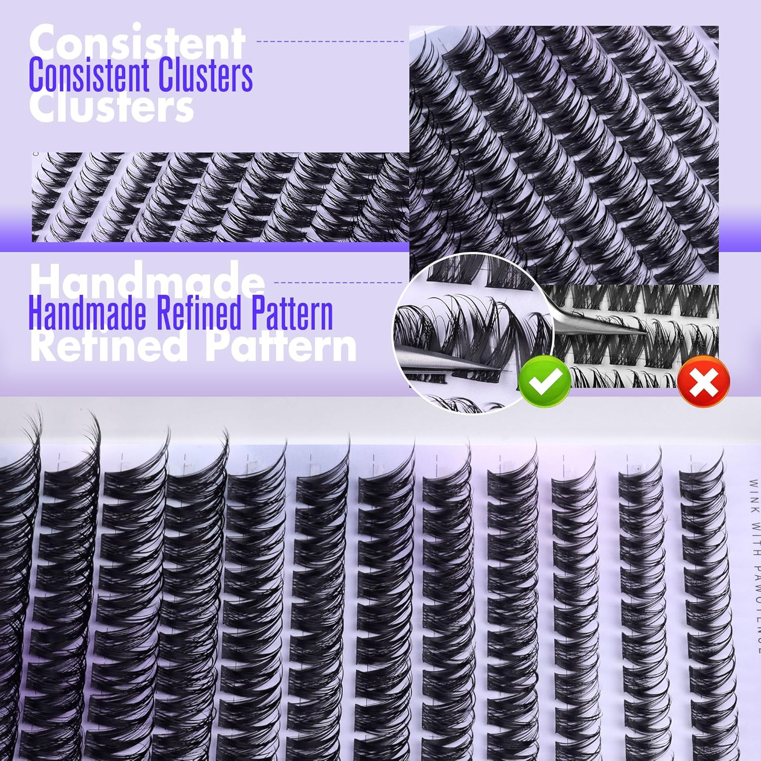 Pawotence Lashes Clusters Wispy Cluster Eyelash Extensions 144pcs Individual Lashes Wet Look 10-18mm Lash Extension DIY False Eyelashes Soft Comfortable Eyelash Clusters