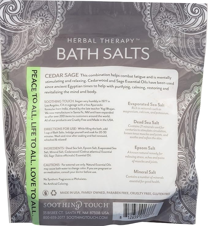 Soothing Touch Cedar Sage Restoring Bath Salts Pouch 32 Oz