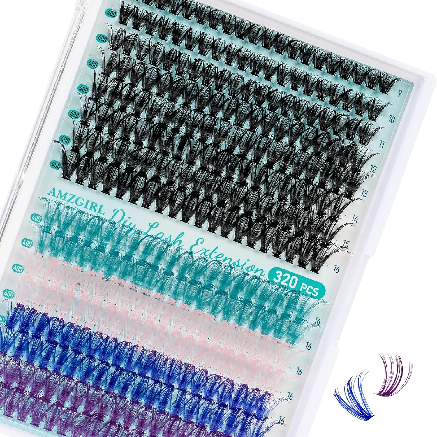 Lash Clusters 320PCS Eyelash Extension 40D Colorful Cluster Lashes Individual Lashes DIY Lash Extension Natural Look Cluster Eyelash Extensions False Eyelashes at Home for Beginners(D-Mix9-16mm)