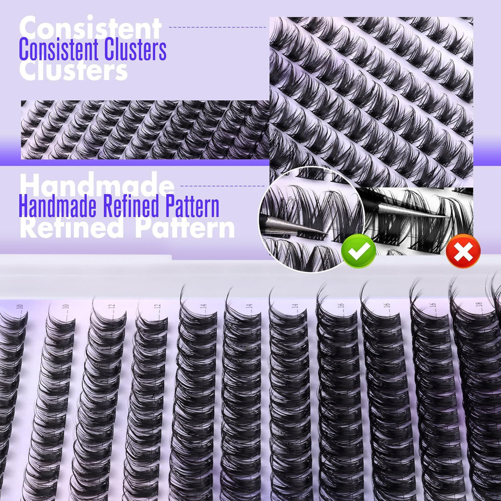 Pawotence Lash Clusters Wispy Cluster Eyelash Extensions 10-18mm Individual Lashes DIY Cluster Lashes Extension Soft Comfortable Eyelash Clusters with Thin Band