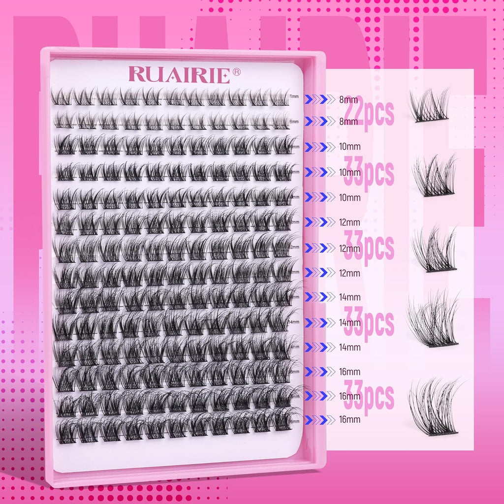 Ruairie Lash Clusters Wispy Eyelash Cluster Eyelash Extensions 154pcs Full Volume Cluster Lashes 8-16MM D-Curly Individual Lashes DIY Lash Extensions Natural Eye Lash Clusters