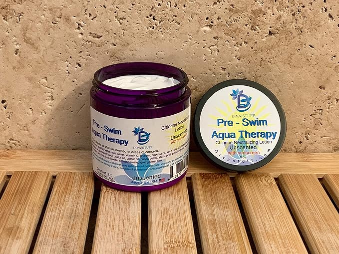 Diva Stuff Pre-Swim Aqua Therapy Chlorine Neutralizing Body Lotion, Protects Skin From Chlorine and Salt Water, 8 oz - Made in the USA, Unscented Sunscreen