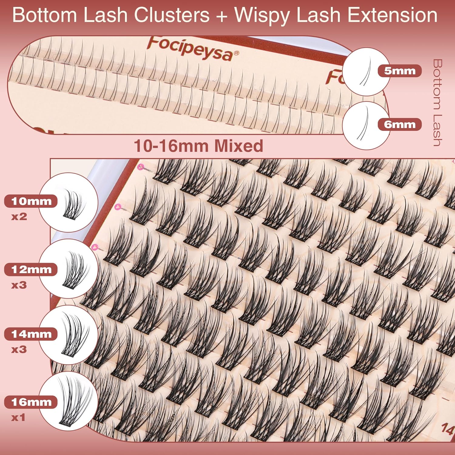 Focipeysa Natural Look Lash Clusters Wispy Cluster Eyelash Extensions 10-16mm Eyelash Extensions C-Curl Lashes Extensions with Bottom Lashes Fairy Individual Eyelash DIY Lash Clusters at Home