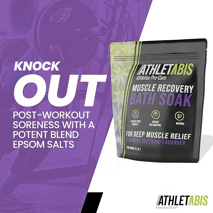 Epsom Salt for Soaking - Sore Muscle Soak, [3lb] Magnesium & Hemp Oil Bath Salts for Sore Muscle Relief, Post-Workout, Relaxation, & Foot Soak – for Women & Men (Lavendar)