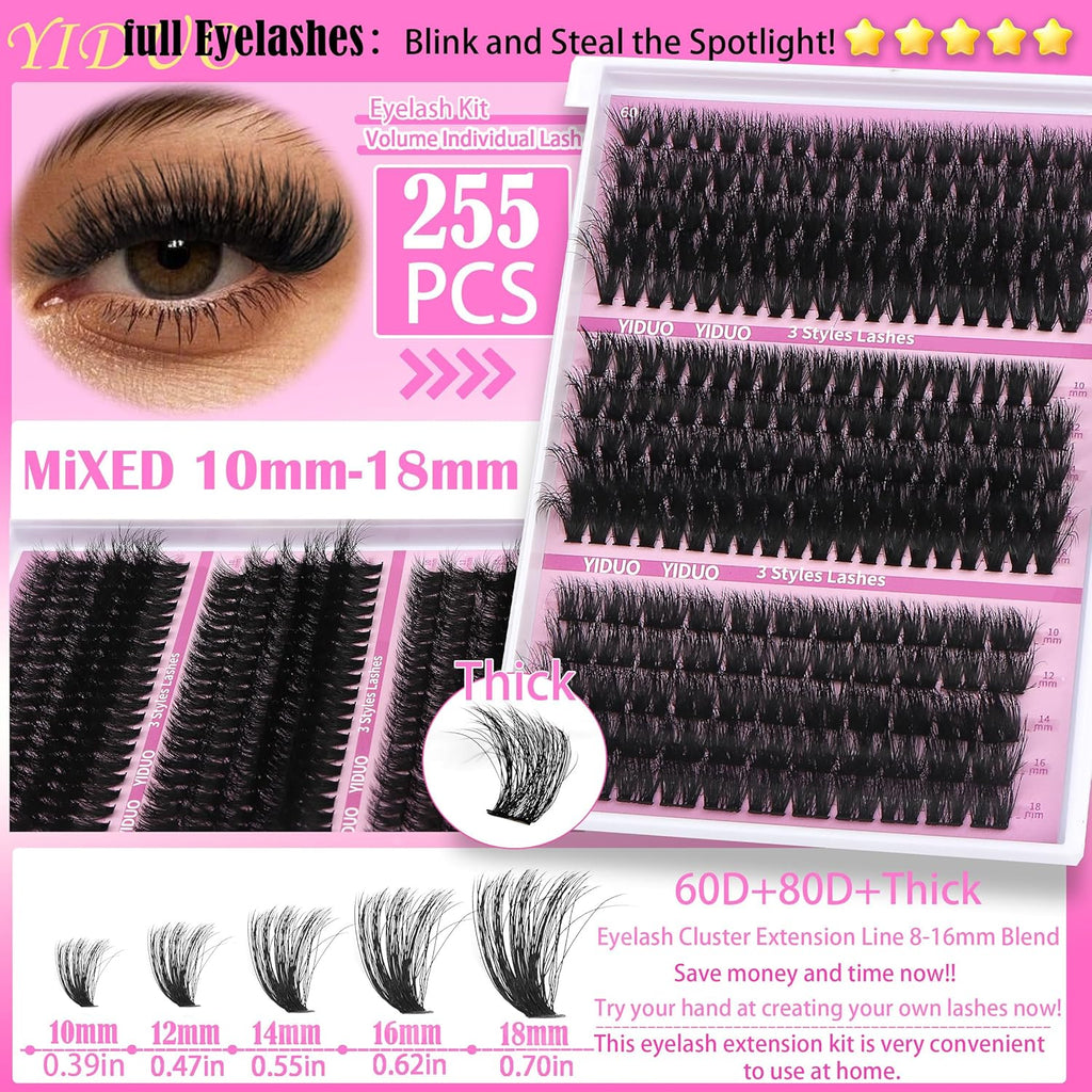 Lashes 7 style Mixed C-Curl False Eyelashes Extensions Clusters Lashes Kit Gift Packs 835Pcs with Bond&Seal Faux Mink Individual Lash Wholesale Pack DIY Individual Fake Eyelashes Box