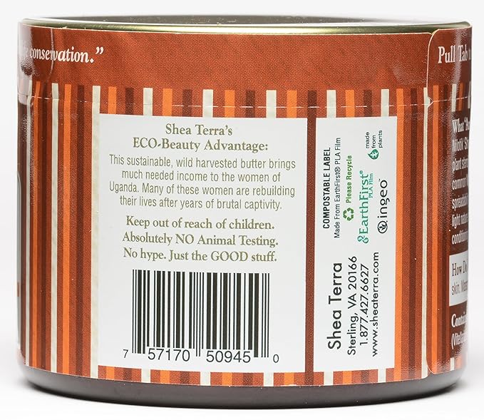 Shea Terra Organics 100% Organic Cold-Pressed Virgin Shea Butter | Natural Anti-Aging Daily Skin, Nails & Hair Cream to Soften Dry Patchy Skin & Cuticles, Reduce Wrinkles, & Condition Hair – 6 oz