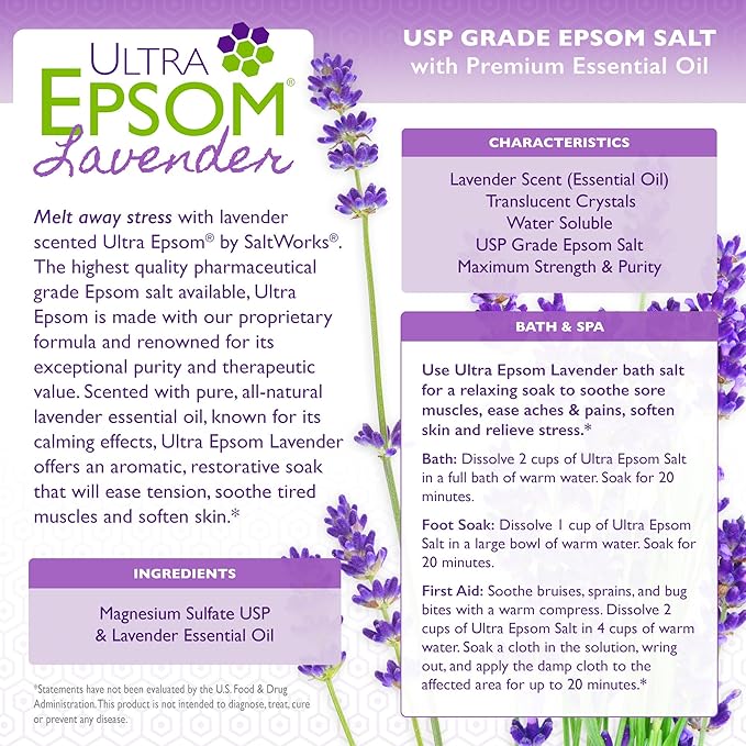 SaltWorks Ultra Epsom Premium Epsom Salt, Lavender Scented & Medium Unscented Bundle, 4 Pounds