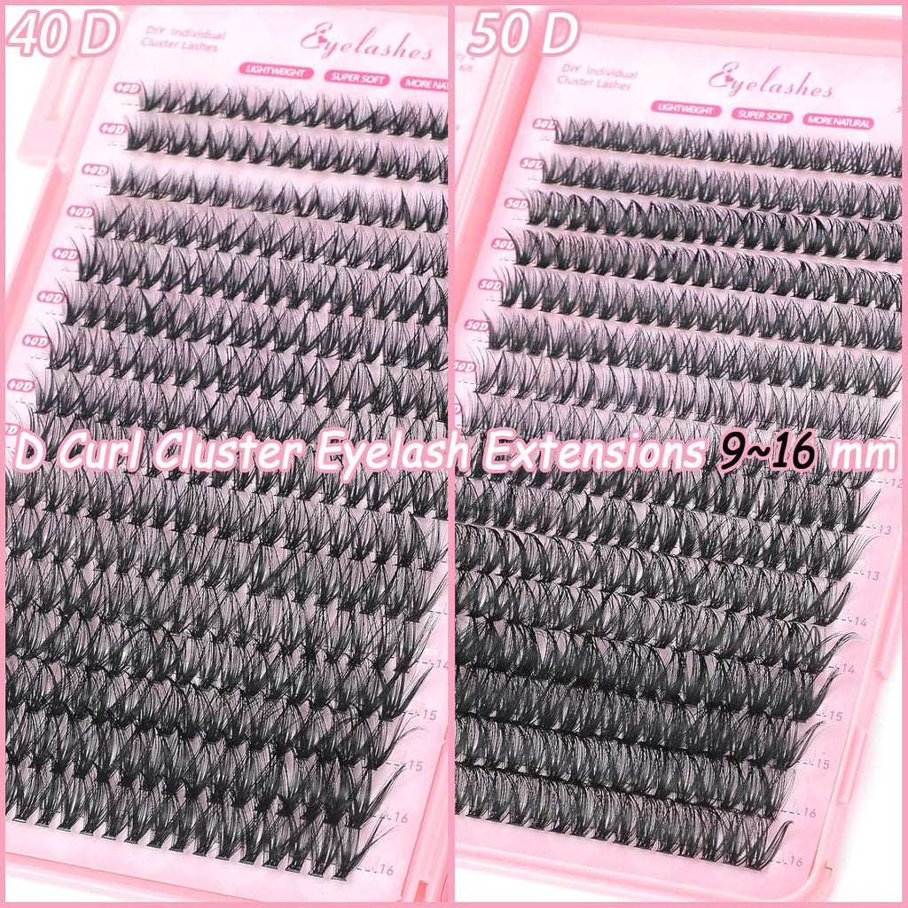 640 Pcs D Lash Clusters, Eyelash Clusters Individual Lash Extension Curl Fluffy Wispy False Eyelashes Extensions (Lash Clusters, 40D+50D 9-16mm)