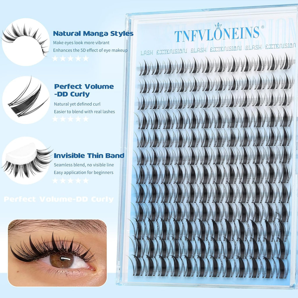 Fairy Lash Clusters Manga Eyelash Clusters Wispy Individual Lashes 10-16MM Natural Cluster Eyelash Extensions Anime Lash Extension DIY Eye Lashes Clusters C-Curly by TNFVLONEINS