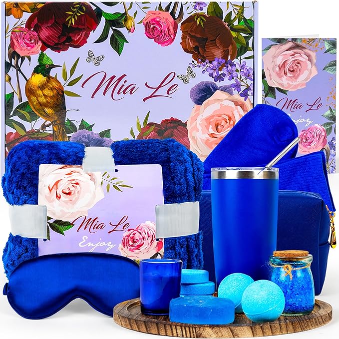 16 pcs Luxury Relaxing Spa Gift Basket Set - Perfect for all occasions such as Birthdays, Christmas, Get Well, Thank You, Bridal Shower, Gifts for Women & Men. Includes Bath Bombs (16 pcs, Royal Blue)