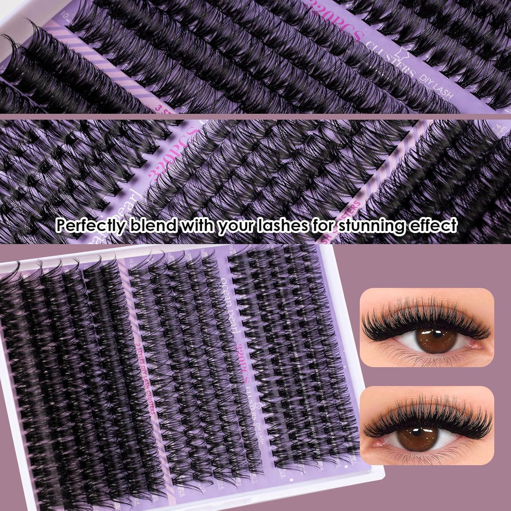 Ocean Pearl Lash Clusters 320PCS Thick Individual Lashes 11-20MM 40D 50D 100D DIY Lash Extension Soft Eyelashes Thick Volume Fake Lashes D Curl Cluster Eyelash Extensions For Beginners-40+50+100D