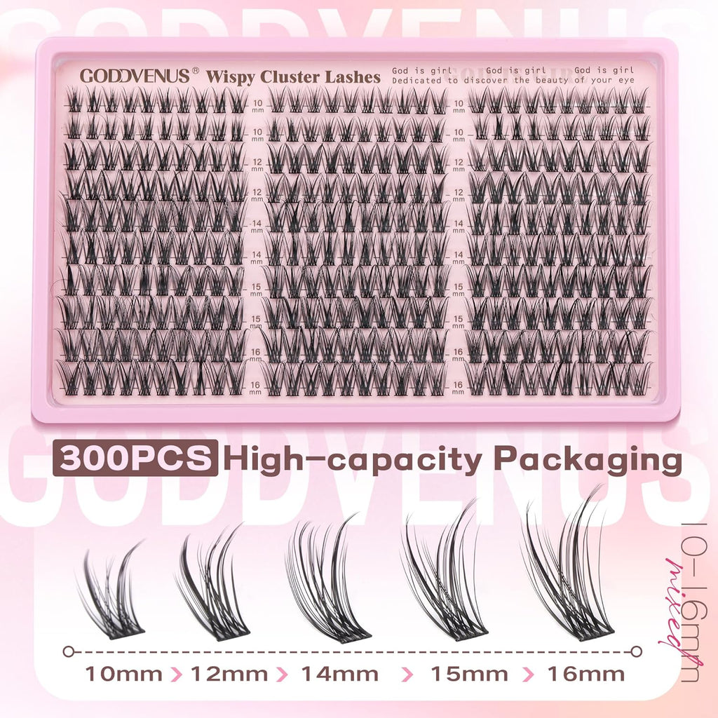 Eyelash Extensions Wispy Natural DIY C Curl Individual Lashes Clusters Black 10-16mm 300pcs