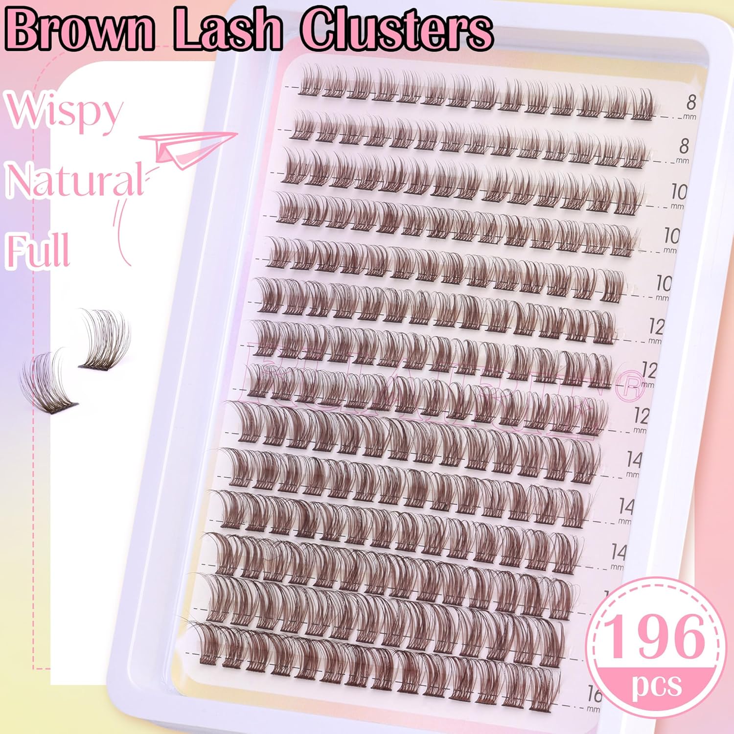 Brown Lash Clusters Wispy Natural Eyelash Clusters Eyelash Extensions 196pcs D-Curly DIY Individual Lashes Extensions