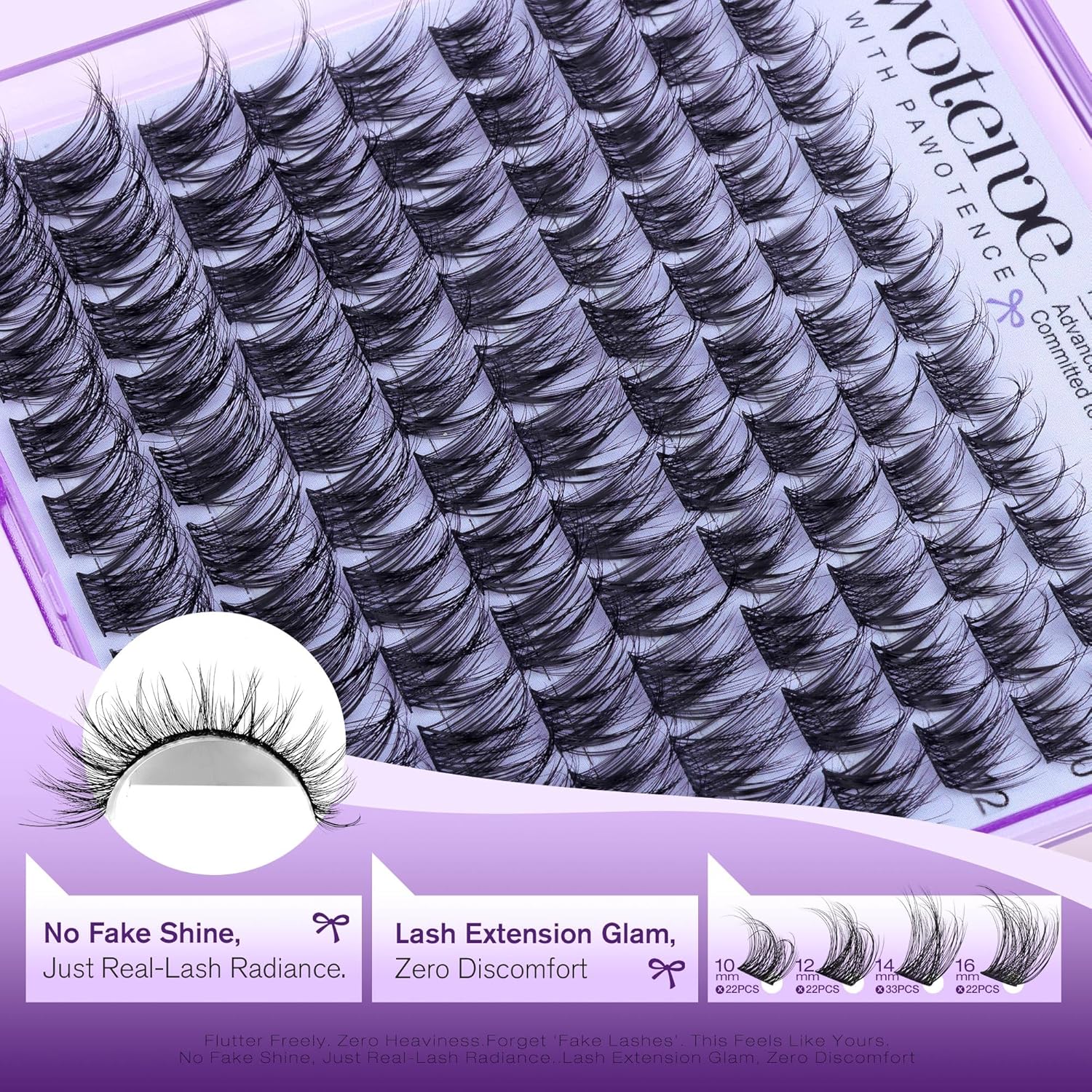 Pawotence Natural Lash Clusters Wispy Eyelash Clusters 10-16mm Full Lashes Cluster Eyelash Extensions Soft Individual Cluster Lashes False Eyelashes for DIY Lash Extension