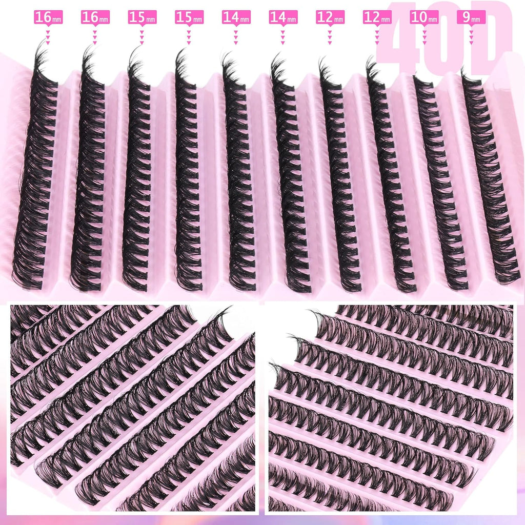 DIY Lash Extension Kit Individual Eyelash Extension Kit 200Pcs Cluster Lashes Kit Eyelash Extension Clusters with Bond,Seal and Lash Extension Remover Lash Tweezers at Home by TNFVLONEINS (Kit,40D)
