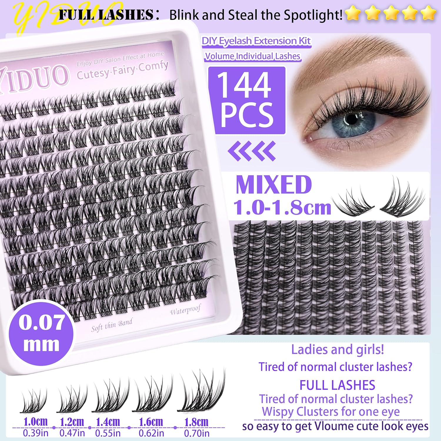 YlDUO Lashes Clusters Kit Gift Packs Natural False Eyelashes Extensions C/D Curl Wispy Individual Fake Eyelash, DIY Natural Extension Lash with Glue*2|Tweezers|Removers|Eyelash&Eyebrow Brush