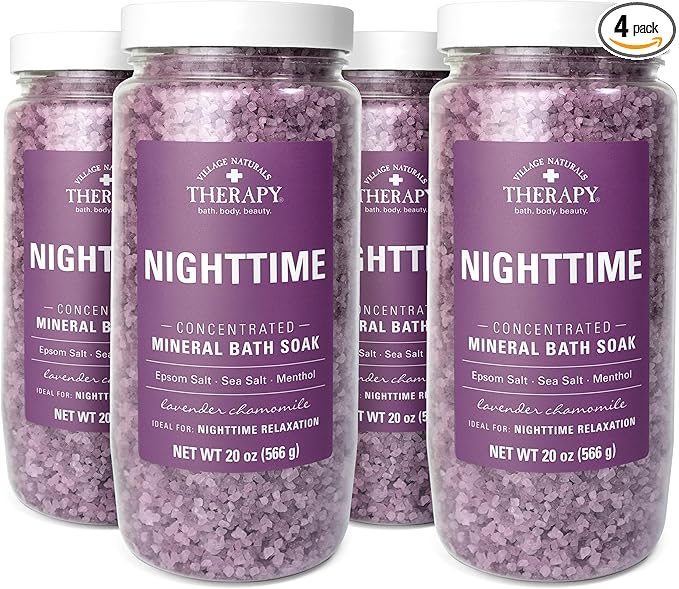 Village Naturals Therapy Nighttime Concentrated Mineral Bath Soak, 20 oz, Pack of 4