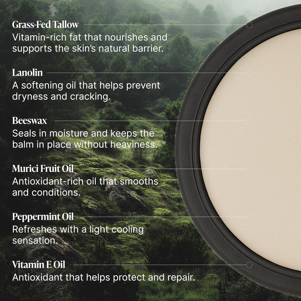 Peppermint Grass-Fed Tallow Lip Balm, Lip Sleeping Mask, Overnight Moisturizer, Natural & Clean Moisturizing Lip Balm w/Vitamins A, D, E, & K, Nourishes & Smooths Texture, Dry & Chapped Lips