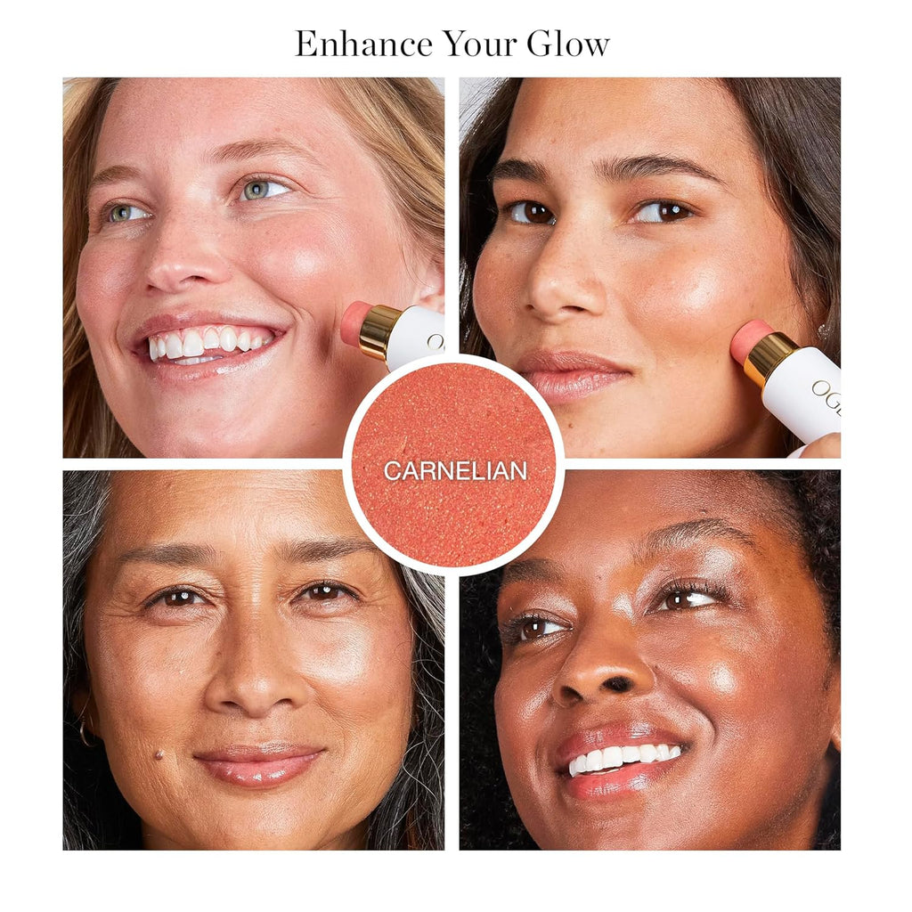 Ogee Sculpted Face Stick (CARNELIAN - SHEER LUMINOUS CORAL) Certified Organic Blush Stick - Multi-Use Cream Blush & Highlighter