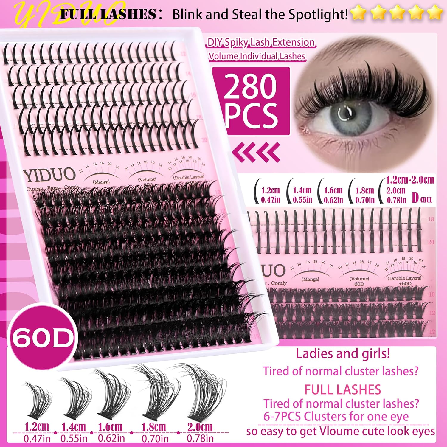 Lashes Clusters Kit with Spikes Bottom Extensions False Eyelashes 816Pcs Bulk Packs with 2X Bond&Seal Volume D Curl Wispy Individual Fake Eyelash Wholesale Large Pack for Beginners Gift Choice