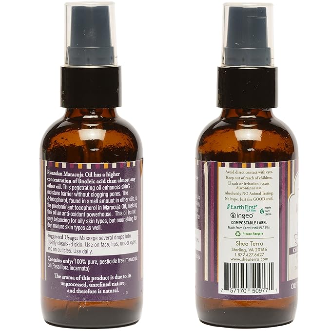 Shea Terra Rwandan Maracuja Cold-Pressed Extra Virgin Oil |All Natural & Organic Emollient Oil Rich in Vitamin C for Super Soft, Glowing, Youthful Skin – 2 oz