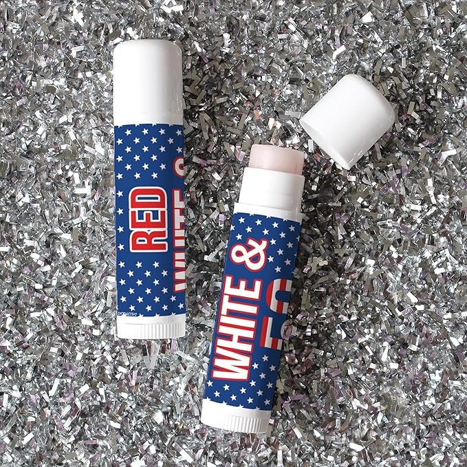 Red White and Blue 50th Birthday Party Favor Lip Balm Labels - 36 Count, Patriotic Birthday Party Supplies