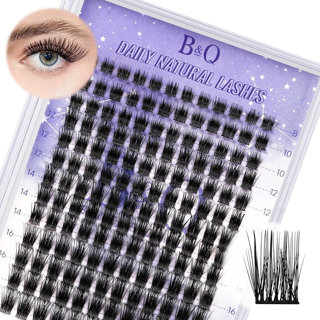 B&Q Lash Clusters Natural Cluster Eyelash Extensions 156 PCS Eyelash Clusters D Curl Z01 Individual Lashes for Beginners 8-18mm Cluster Lashes Superfine Band Eyelash Extension at Home（Z09-D-8-18mix）